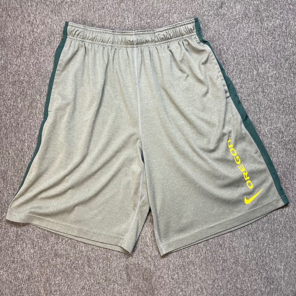 Nike Dri-FIT Oregon Ducks Mens Shorts Gray Green Large Athletic Training Gym